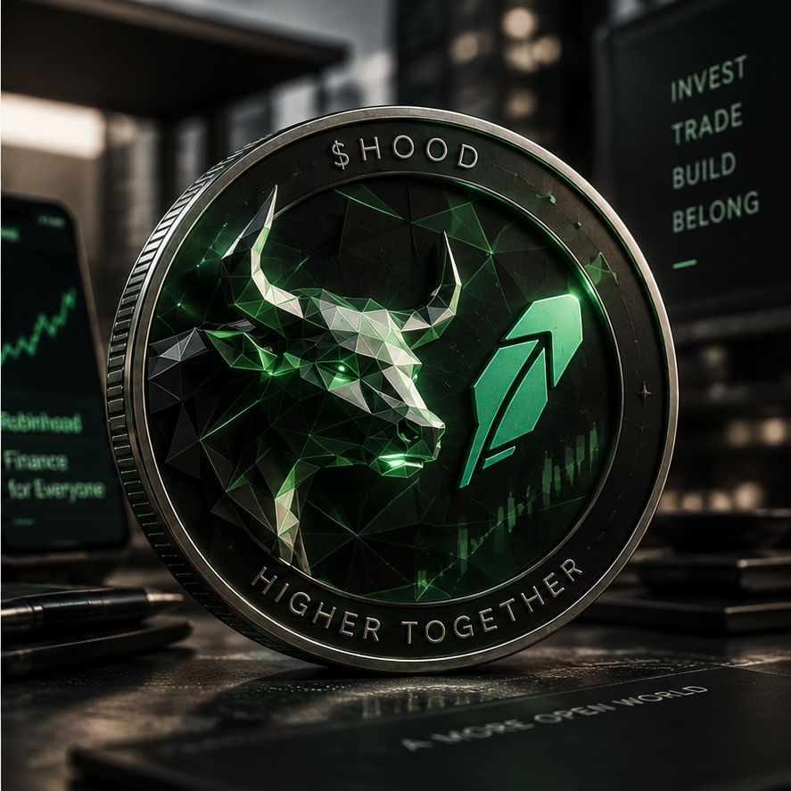 Three-dimensional silver coin with a bull, illuminated by acid-green light